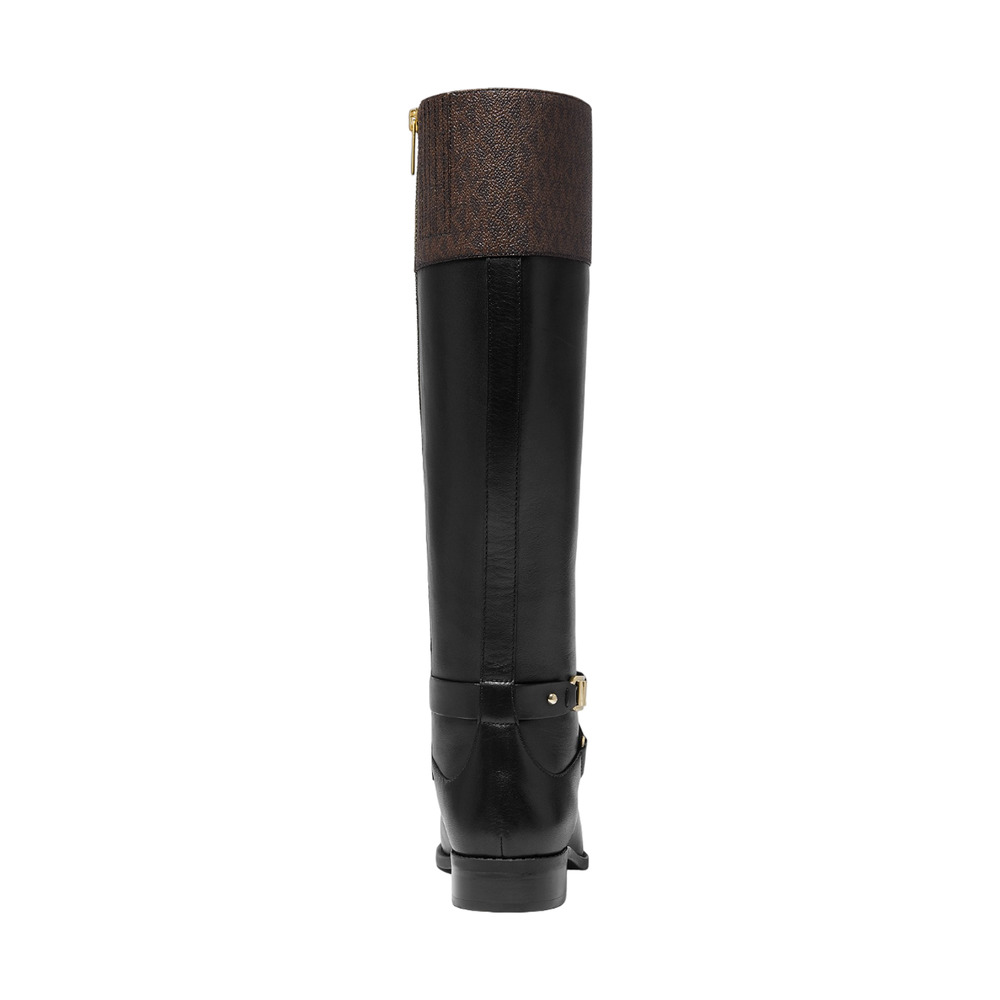 Michael Kors Kincaid Faux Leather & Logo Riding Boot Black/Brown Nib $375 - Picture 4 of 4